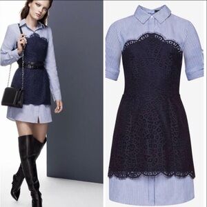 BCBGMaxAzria Navy and Blue Lace Shirt Dress